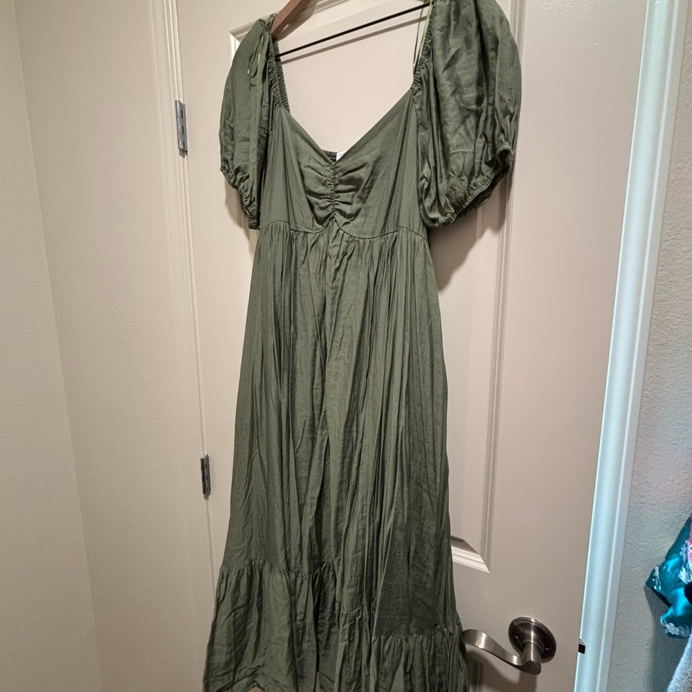 Baltic Born Sage Green Maxi Dress with Puff Sleeves